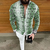 economico Stampa animal-Per uomo Pelle di serpente Camicia Camicia con bottoni Manica lunga Di tendenza Originale Informale Informale Giornaliero Primavera estate Collo ripiegabile 3D Bottone giù Blu Viola Marrone Verde