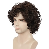 economico Parrucche da festa-parrucca da uomo divertente parrucca da uomo corta riccia marrone parrucche anime cosplay parrucca di capelli cosplay parrucche di halloween