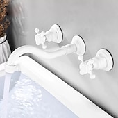economico Da muro-rubinetto miscelatore lavabo a parete, rubinetti per lavabo diffusi ottone vintage 2 maniglie 3 fori lavabo lavabo rubinetto con tubo acqua calda fredda retrò antico