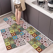 cheap Kitchen Rugs &amp; Mats-Boho Style Kitchen Mat Kitchen Rug Set of 2 Pcs,Perfect for Kitchen, Bathroom, Living Room, Soft, Absorbent Microfiber Material, Non-Slip, Easy Clean Machine Washable Floor Runner