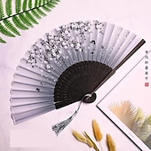 preiswerte Hausbedarf-Faltfächer im Vintage-Stil, Seiden-Faltfächer, chinesisches japanisches Muster, Kunsthandwerk, Geschenk, Heimdekoration, Ornamente, Tanz-Handfächer, 17,8 cm