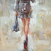 cheap People Paintings-Handmade Oil Painting Canvas Wall Art Decoration Figure Portrait Woman With Umbrella for Home Decor Rolled Frameless Unstretched Painting
