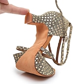 Per donna Scarpe per balli latini Scarpe da ballo Al coperto Professionale Chacha Paillettes cristallo glitterato ingioiellato Soletta più morbida Tacco alto Punta tonda Fibbia Per adulto Marrone economico Scarpe per balli latini-Per donna Scarpe per balli latini Scarpe da ballo Al coperto Professionale Chacha Paillettes cristallo glitterato ingioiellato Soletta più morbida Tacco alto Punta tonda Fibbia Per adulto Marrone