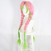 Χαμηλού Κόστους Περούκες Anime-Περούκες για Στολές Ηρώων Ροζ Πράσινο Ανάμεικτο Χρώμα Ίσιο Συνθετικά μαλλιά Μακρύ Περούκες Γυναικεία Περούκες Για πάρτι