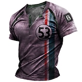 voordelige Geometrisch-Voor heren Grafisch Gestreept Brief T-shirt Henley-shirt Korte mouw 3D-afdrukken Modieus Basic Klassiek Straat Casual Dagelijks Zomer blauw Paars Bruin Groen Henley Henley-T-shirt
