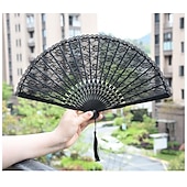 cheap Home Supplies-Classical Style Silk Composite Black Lace Fan Style Folding Fan Hand Held Gift Elegant