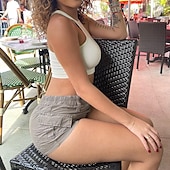baratos Shorts quentes-Mulheres Normal Calção Calças quentes Moda Carga Curto Cintura Média Tecido Vários bolsos Conforto Micro-Elástica Casual Final de semana Cinzento Verão Primavera &amp; Outono Normal