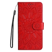 Недорогие Чехлы для Samsung-телефон Кейс для Назначение SSamsung Galaxy S22 S21 S20 Плюс Ультра A54 A34 A14 A32 A22 S25 Ультра Кошелек для карт Флип Рельефный с ремешком на запястье Цветы ТПУ ПК