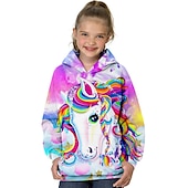preiswerte Mädchen 3D Cartoon-Kinder Mädchen Einhorn rosa Kapuzenpullover und Sweatshirt 3D-Druck Oberteile Langarm Regenbogenherz sportlich errötend rosa Kinderoberteile aktiv süß