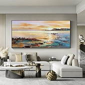 abordables Peintures paysages-main peinture à l'huile toile mur art décoration abstrait paysage marin peinture coloré bord de mer coucher de soleil pour la décoration intérieure roulé sans cadre non étiré peinture