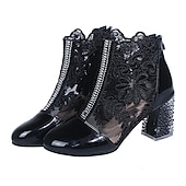 baratos Botas de tornozelo-botins femininos de renda branca com salto bloco transparente - perfeitos para casamentos e eventos especiais