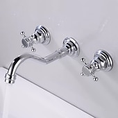 economico Da muro-rubinetto miscelatore lavabo a parete, rubinetti per lavabo diffusi ottone vintage 2 maniglie 3 fori lavabo lavabo rubinetto con tubo acqua calda fredda retrò antico