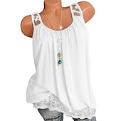 cheap Tank Tops &amp; Camis-Women&#039;s Plus Size Camisole Tank Top White Lace Shirt Basic Casual Solid Color Lace Patchwork Sleeveless Regular Tops Strapless Daily Going out Weekend Black White Pink Blue Green Summer