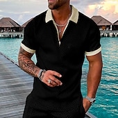cheap Men&#039;s Vacation Tropical Polo-Men&#039;s Geometric Hawaiian Polo Shirts Golf Shirt Short Sleeve Polo Shirts Collared Shirts Casual Beach Wear Vacation Wear Party Outfits 3D Print Quarter Zip Polo White gray Black Light Green