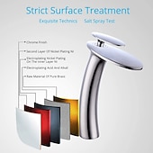 abordables Classiques-Robinet de lavabo de salle de bain cascade avec tuyau d&#039;alimentation, robinet de lavabo monotrou à poignée unique, mitigeur de lavabo à corps incliné commercial