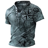 cheap Vintage&amp;Retro-Summer Brown Compass And Anchor T shirt Tee Henley Shirt Tee Graphic Anchor Compass Stand Collar Clothing Apparel 3D Print Plus Size Outdoor Daily Short Sleeve Button-Down Print