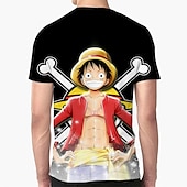billige Tegneserie- og filmkaraktergrafikk-One Piece Monkey D. Luffy T-skjorte Anime Tegneserie Animé 3D 3D Harajuku Graphic Til Par Herre Dame Voksne Tilbake til Skolen 3D-utskrift
