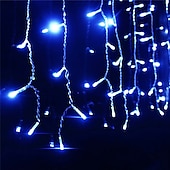 رخيصةأون يعمل بالطاقة الشمسية-مصابيح ستارة led تعمل بالطاقة الشمسية 3x0.5m 4mx0.6m 5x0.8 24 فولت جهاز تحكم عن بعد يعمل بالجهد المنخفض ومكونات طاقة شمسية مزدوجة الغرض سلسلة ضوء الشكر لعيد الميلاد في الهواء الطلق لتزيين الحدائق