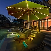billige Soldrevet-solar terrasse paraply lys utendørs 104leds fairy string lys vanntett for hage hage camping dekorasjon fargerik julebelysning