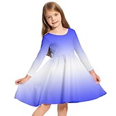 tanie Sukienka 3D Shining Vision-Dzieci Mało Dla dziewczynek Sukienka Tęczowy Graficzny Sukienka A line Codzienny Święto Urlop Nadruk Niebieski Rumiany róż Tęczowy Nad kolano Długi rękaw Codzienny Śłodkie Słodkie Sukienki Jesie