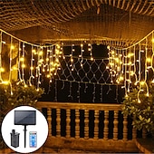 رخيصةأون يعمل بالطاقة الشمسية-مصابيح ستارة led تعمل بالطاقة الشمسية 3x0.5m 4mx0.6m 5x0.8 24 فولت جهاز تحكم عن بعد يعمل بالجهد المنخفض ومكونات طاقة شمسية مزدوجة الغرض سلسلة ضوء الشكر لعيد الميلاد في الهواء الطلق لتزيين الحدائق