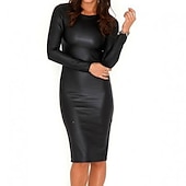 olcso Bodycon Club Dresses-Női Rövid mini ruha Bodycon Hüvelyruha Stílusos Szexi Szabadtéri Téli ruha Vakáció Vékony Tiszta szín Hosszú ujj Terített nyak Fekete Ősz Tél