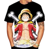 billige Tegneserie- og filmkaraktergrafikk-One Piece Monkey D. Luffy T-skjorte Anime Tegneserie Animé 3D 3D Harajuku Graphic Til Par Herre Dame Voksne Tilbake til Skolen 3D-utskrift