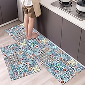 cheap Kitchen Rugs &amp; Mats-Boho Style Kitchen Mat Kitchen Rug Set of 2 Pcs,Perfect for Kitchen, Bathroom, Living Room, Soft, Absorbent Microfiber Material, Non-Slip, Easy Clean Machine Washable Floor Runner