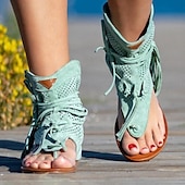 billiga Semester Sandaler-gladiatorsandaler i gul mocka med snörning för kvinnor med perforerad design, perfekt för sommarutflykter och strandsemester