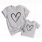 cheap Daily Family Matching-Family T shirt Family Sets Cotton Heart Letter Street Print Black White Dark Grey Short Sleeve Mommy And Me Outfits Active Matching Outfits