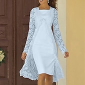 abordables Avec veste-Robe de mariée à deux pièces pour mère de la mariée invitée de mariage église élégante décolleté carré longueur genoux chiffon dentelle sans manches robe à veste avec couleur solide taille