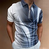 billige Geometrisk polo for menn-Herre Geometrisk Poloskjorter med glidelås Golf skjorte Kortermet Poloskjorter Skjorter med krage Business Casual Ferieklær Formell klær Festivalklær 3D-utskrift Kvart zip-polo