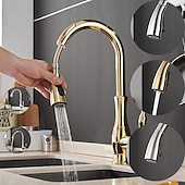 cheap Pullout Spray-Kitchen Faucet with Sprayer Vessel Installation Nickel Brushed/Electroplated One Hole Widespread Pull Out/High Arc, Brass Kitchen Faucet Contain with Cold and Hot Water