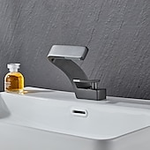 cheap Classical-Bathroom Sink Faucet Single Handle One Hole Waterfall Mixer Basin Taps Brass, 7-shaped Bend Vessel Tap Chrome Brushed Nickel Black Gold