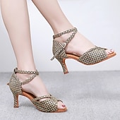 Per donna Scarpe per balli latini Scarpe da ballo Al coperto Professionale Chacha Paillettes cristallo glitterato ingioiellato Soletta più morbida Tacco alto Punta tonda Fibbia Per adulto Marrone economico Scarpe per balli latini-Per donna Scarpe per balli latini Scarpe da ballo Al coperto Professionale Chacha Paillettes cristallo glitterato ingioiellato Soletta più morbida Tacco alto Punta tonda Fibbia Per adulto Marrone