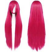 economico Parrucche Anime-Parrucca Lunga Verde Scuro di 100 cm con Frangia Parrucca Liscia Cosplay per Donne Ragazze Uomini Ragazzi Parrucca di Capelli Sintetici Costume per Anime Parrucche di Halloween Parrucche per il