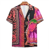 economico Stampa Vintage Retrò-Per uomo Leopardo Fantasia geometrica Camicia Camicia hawaiana Camicia Aloha Camicia Colletto classico Tropicale Originale Stile da spiaggia Per eventi Spiaggia Viola Arancione Oro M L XL