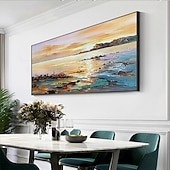 abordables Peintures paysages-main peinture à l'huile toile mur art décoration abstrait paysage marin peinture coloré bord de mer coucher de soleil pour la décoration intérieure roulé sans cadre non étiré peinture