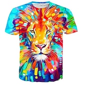 billiga Pojkens 3D-djur-Pojkar 3D Djur Lejon T-shirt Kortärmad 3D-tryck Sommar Vår Aktiv Sport Mode Polyester Barn 3-12 år Utomhus Dagligen Normal