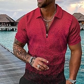 cheap Vacation-Men&#039;s Geometric Hawaiian Polo Shirts Golf Shirt Short Sleeve Polo Shirts Collared Shirts Casual Beach Wear Vacation Wear Party Outfits 3D Print Quarter Zip Polo Yellow Pink Blue