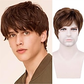 cheap Movie Character Wigs-Vampire Wig Black Mens Wig Side Part Curly Heat Resistant Synthetic Fashion Guy Natural Hair Replacement Wigs with Free Wig Cap Cosplay Daily Use Halloween Wigs