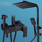 abordables Grifos de ducha-sistema de ducha juego de grifería montado en la pared, cabezal de ducha de lluvia de 9 pulgadas ducha de mano rociador de mano con soporte acabados electrochapados/pintados montaje interior válvula de cerámica ducha de baño