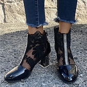 baratos Botas de tornozelo-botins femininos de renda branca com salto bloco transparente - perfeitos para casamentos e eventos especiais