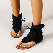 billiga Semester Sandaler-gladiatorsandaler i gul mocka med snörning för kvinnor med perforerad design, perfekt för sommarutflykter och strandsemester