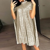 tanie Sukienki-Elegancja Ryczące 20s 1920 roku Nad kolano Sukienka w stylu lat 20-tych Sukienka Peleryna Rękawy Splicie Gość weselny Cekiny Damskie Nowy Rok Walentynki Bal maskowy Ślub Gość weselny Wydarzenie