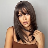 voordelige Topkwaliteit pruiken-synthetische pruik kinky recht met pony pruik lang lichtblond synthetisch haar 20 inch dames modieus ontwerp comfortabel zwart ombre blond