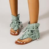 billiga Semester Sandaler-gladiatorsandaler i gul mocka med snörning för kvinnor med perforerad design, perfekt för sommarutflykter och strandsemester