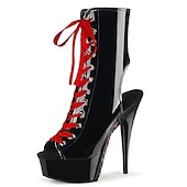 cheap Dance Boots-Women&#039;s Dance Boots Pole Dancing Shoes Tango Shoes Party Practice Sexy Shoes Stilettos Ankle Boots Platform Lace-up Slim High Heel Peep Toe Zipper Adults&#039; Black