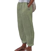 cheap Basic Women&#039;s Bottoms-Women&#039;s Linen Pants Chinos Linen Cotton Blend Pleated Baggy Mid Waist Full Length White Summer