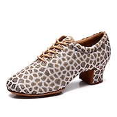 cheap Practice Dance Shoes-Women&#039;s Leopard Print Latin Dance Shoes – Lace-Up Low Heel Ballroom Practice Shoes with Suede Sole for Salsa, Tango &amp; Performance